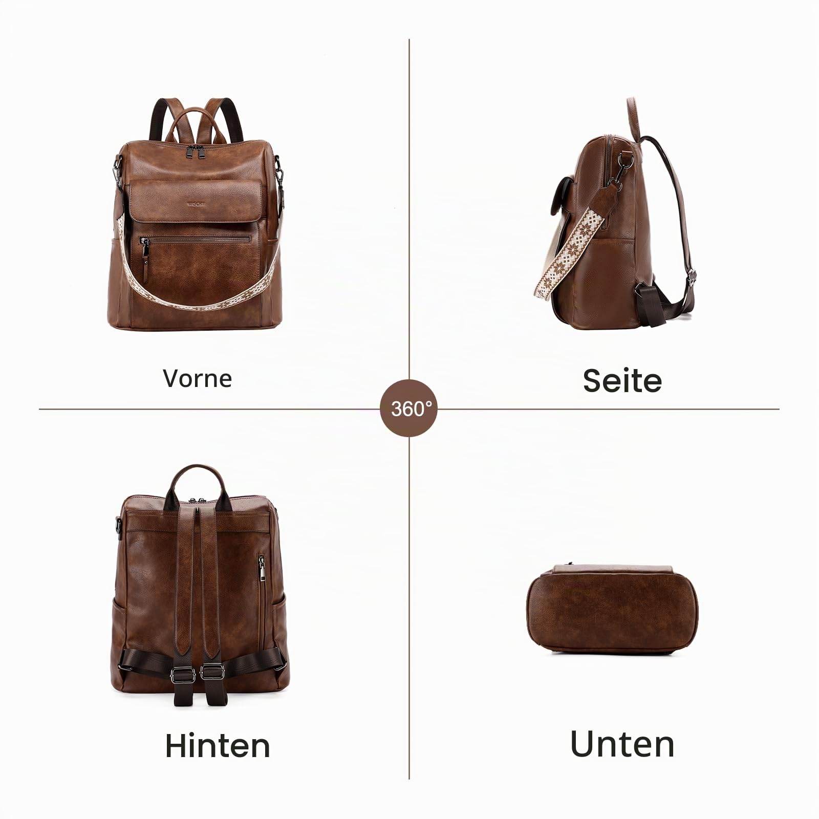 VASCHY Rucksack Damen, Large Vegan Leder Rucksack Set mit Geldbörse Convertible Handtasche für Frauen Arbeit Reisen