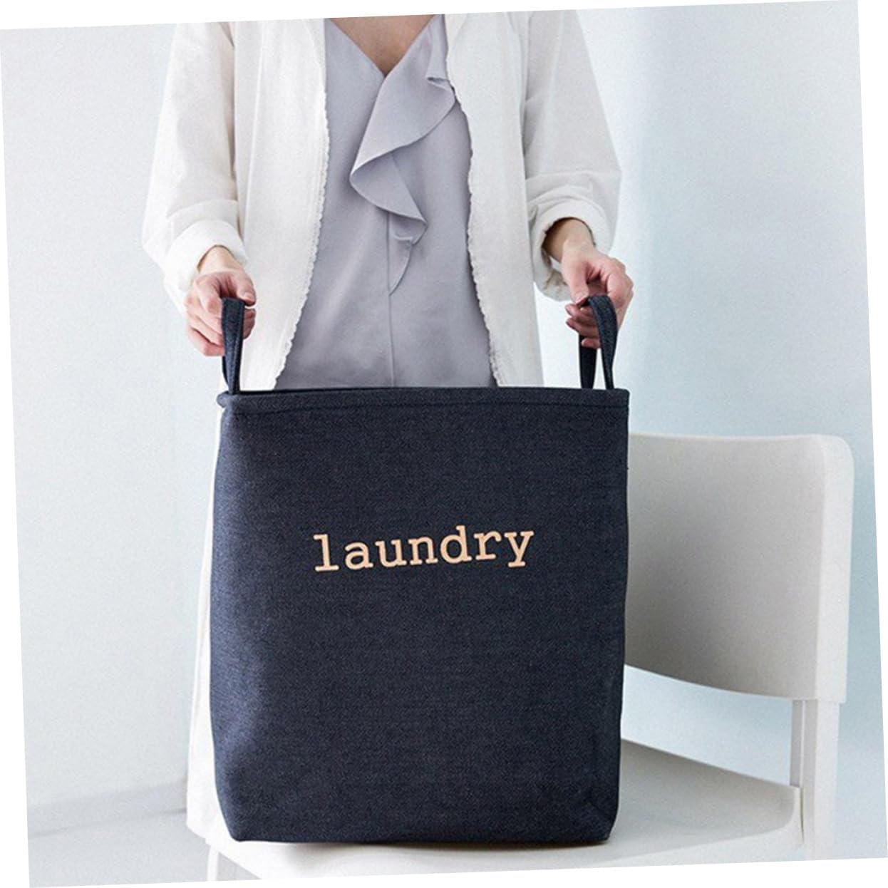 Foldable Cotton and Linen Laundry Basket Large Capacity Clothes Organizer for Home Storage Container for Laundry Toys and More Blue