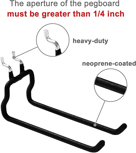 Miniatura 5 de 12 ganchos resistentes para tablero de clavijas, para organizar varias herramientas, para tablero de clavijas de 1/4 de pulgada, color negro