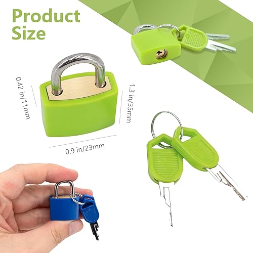 Miniatura 2 de Paquete de 6 candados para maleta, con llaves, multicolor, pequeño, Matel, para equipaje, mini candado cubierto de plástico, para el hogar, escuela,