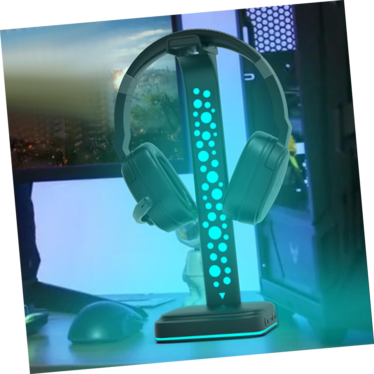 UKCOCO Supporto per Cuffie LED Hub USB Design da Tavolo Interfacce di Input e Output per Uso Multiuso Computer