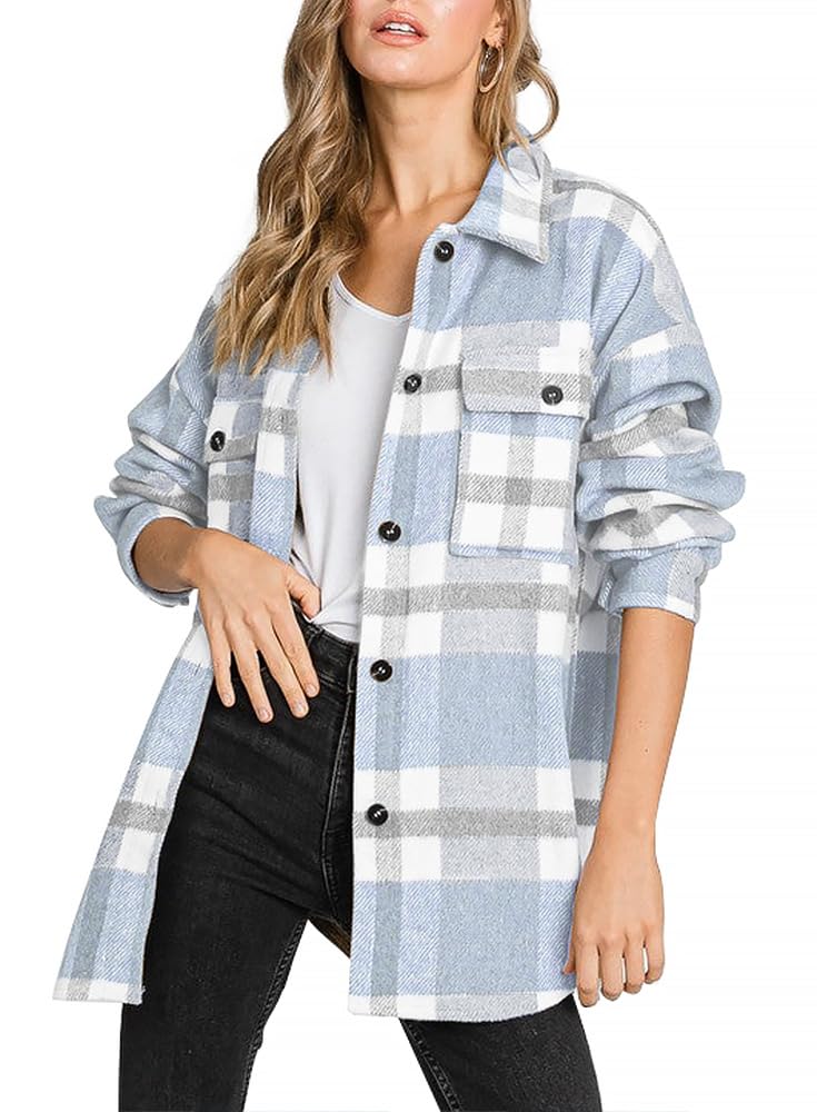 Beaullywomens Flannel Plaid Shacket Long Sleeve Button Down Shirts
