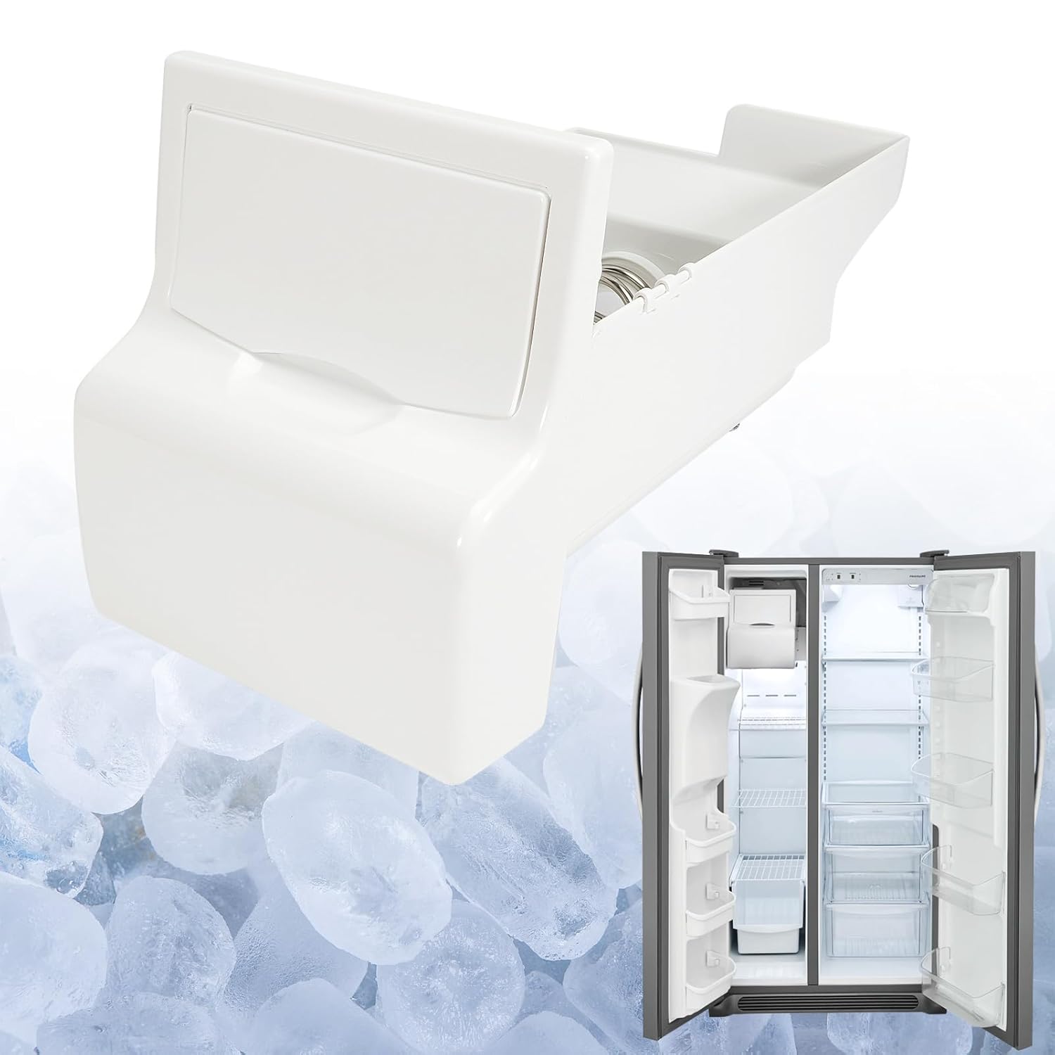 Ice Bin Container Bucket and Auger Assembly 241860803 Compatible with Frigidaire Refrigerator Ice Maker #Replace 240323804 AP4300918 Ice Maker Freezer Tray Parts