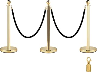 VEVOR Gold Stanchion Posts Queue 38 Inch Black Velvet Rope Crowd Control Barriers Queue Line Rope Barriers for Patrty Supplies (3 PCS 2 Black Velvet Ropes)