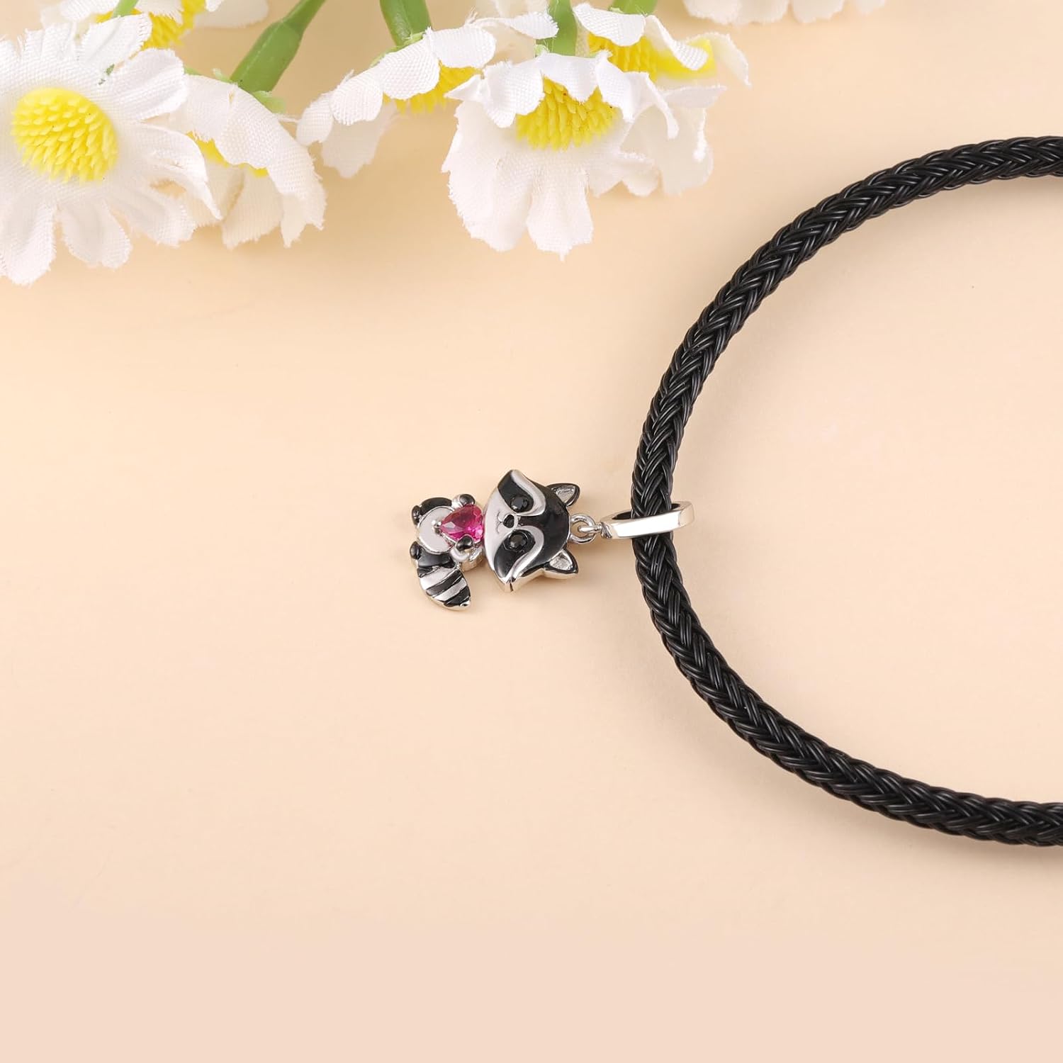 Cute Raccoon Charms for Bracelet - 925 Sterling Silver Raccoon Heart Charms Bead for Animal Lovers Dainty Animal Gifts Jewelry for Women