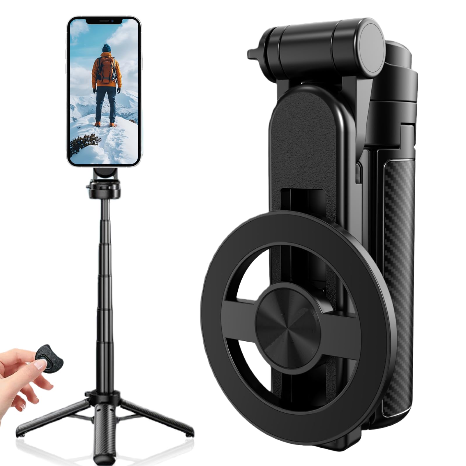 Chiavetta per selfie multifunzione 4 in 1 con rotazione a 360°, bastone per selfie magnetico, mini treppiede con telecomando senza fili, supporto per cellulare per iPhoneAndroid