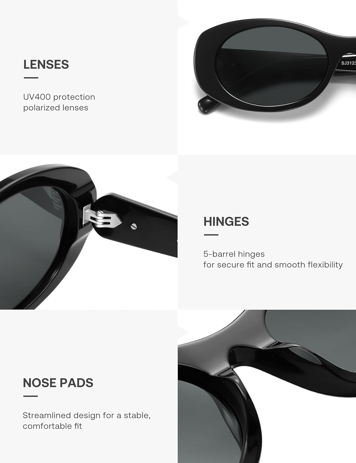 SOJOS Oval Polarized Sunglasses for Women Men Acetate Frame UV Protective Shades SJ3123 - Image 4