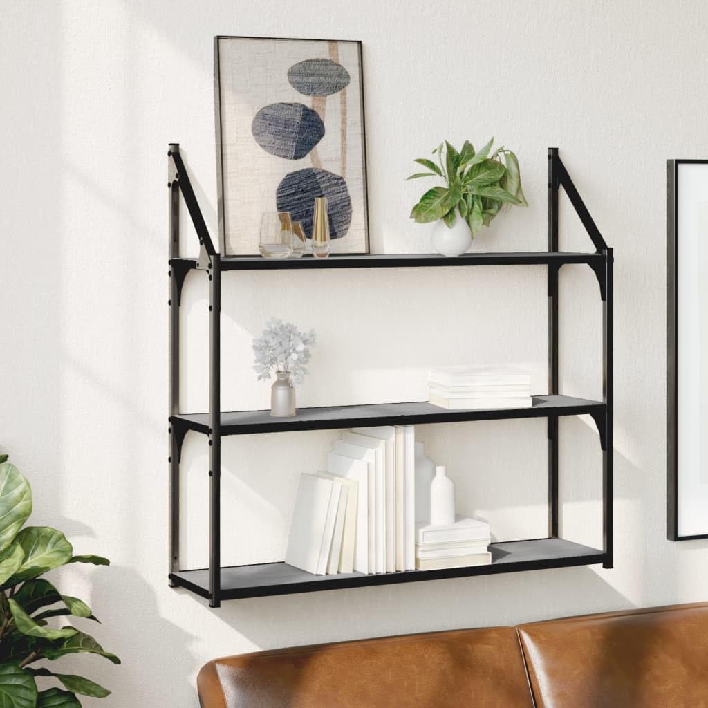 Scaffale da parete a 3 scomparti, grigio Sonoma, in legno, 80 x 21 x 78,5 cm, con montaggio a parete, mensola sospesa per soggiorno, bagno, ufficio, come pratico sistema da parete e libreria