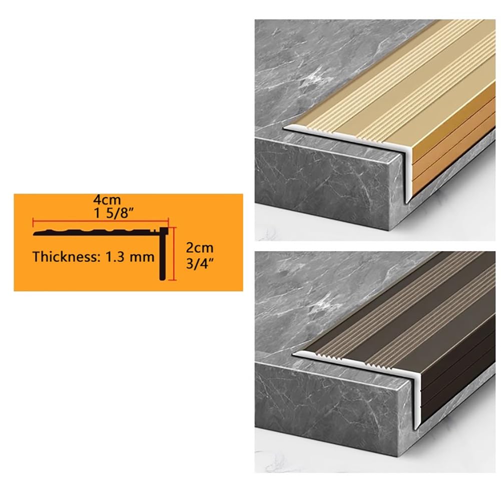 Metalowe wykończenie krawędzi schodów, rowkowane aluminiowe stopnie schodowe w kształcie litery L Noski do wnętrz i na zewnątrz(Gold,90cm/35in)