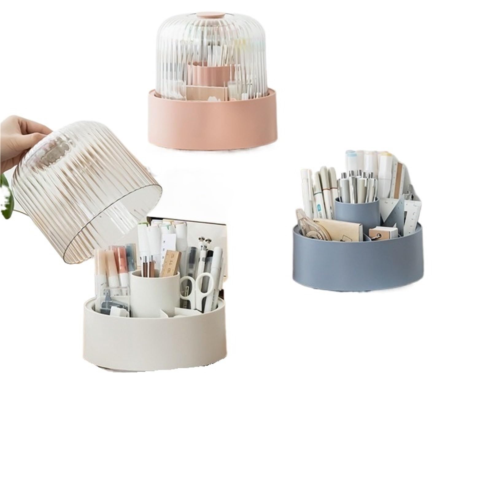 Portapenne girevole di lusso in plastica, portapenne da scrivania for cancelleria ufficio per Ufficio e Casa(White)