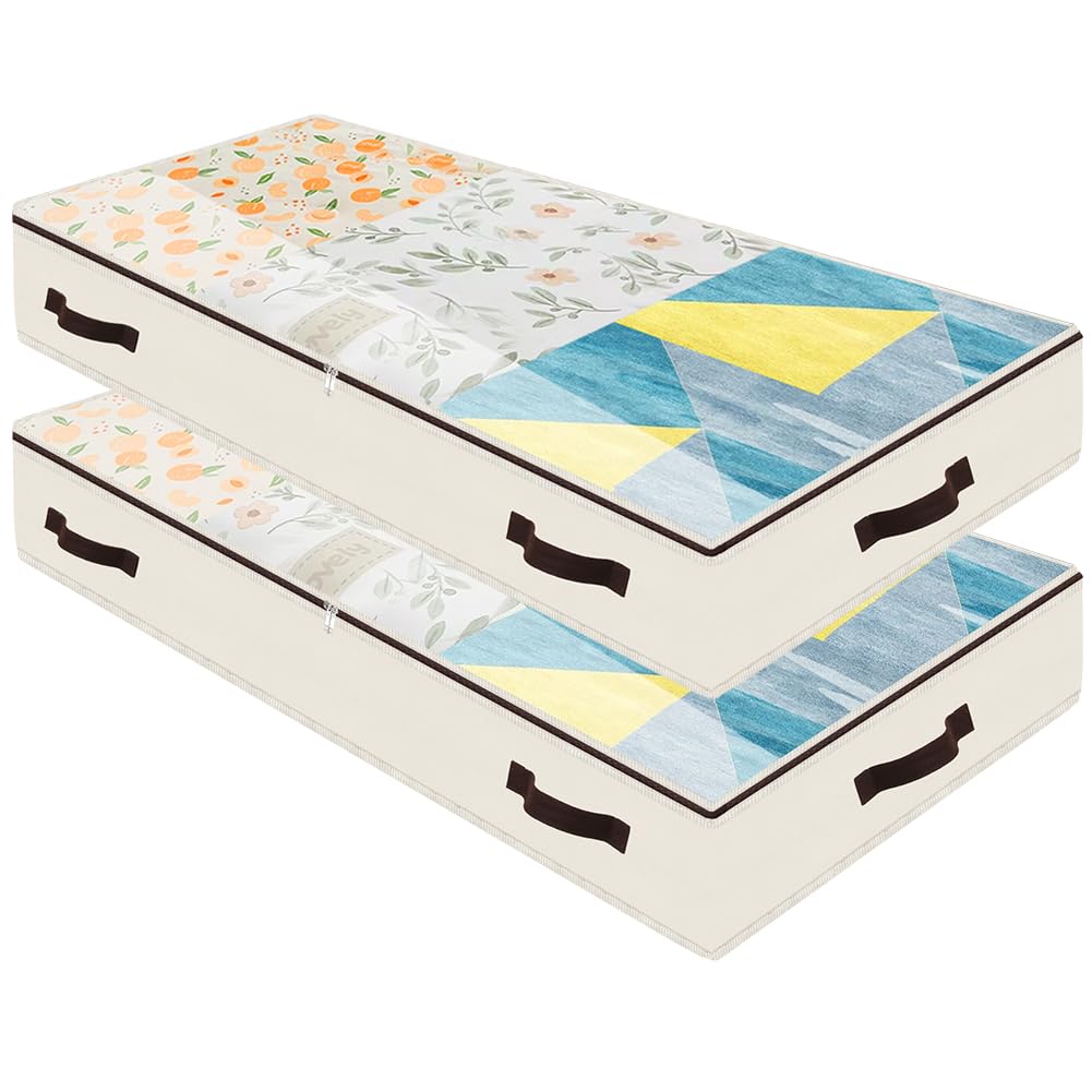 2 cajas de almacenamiento para debajo de la cama PcsSoft con 4 asas y tapa transparente para fácil localización, material duradero, plegable