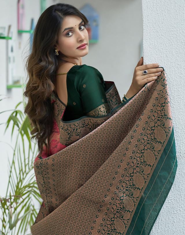 Image of SIRIL Women's Banarasi Soft Silk Blend Banarasi Jacquard Saree With Unstitched Blouse Piece