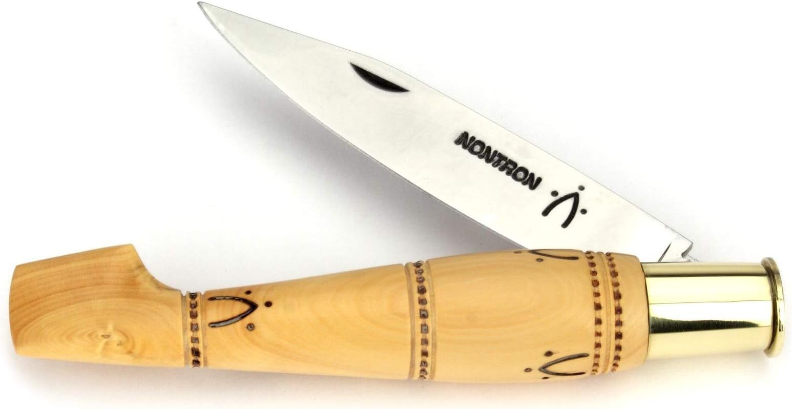 Nontron - Handmade French Pocket Knife 12 cm - Model N 25 - Boxwood Handle - Blade XC75 Carbon Steel - 100% French craftmanship