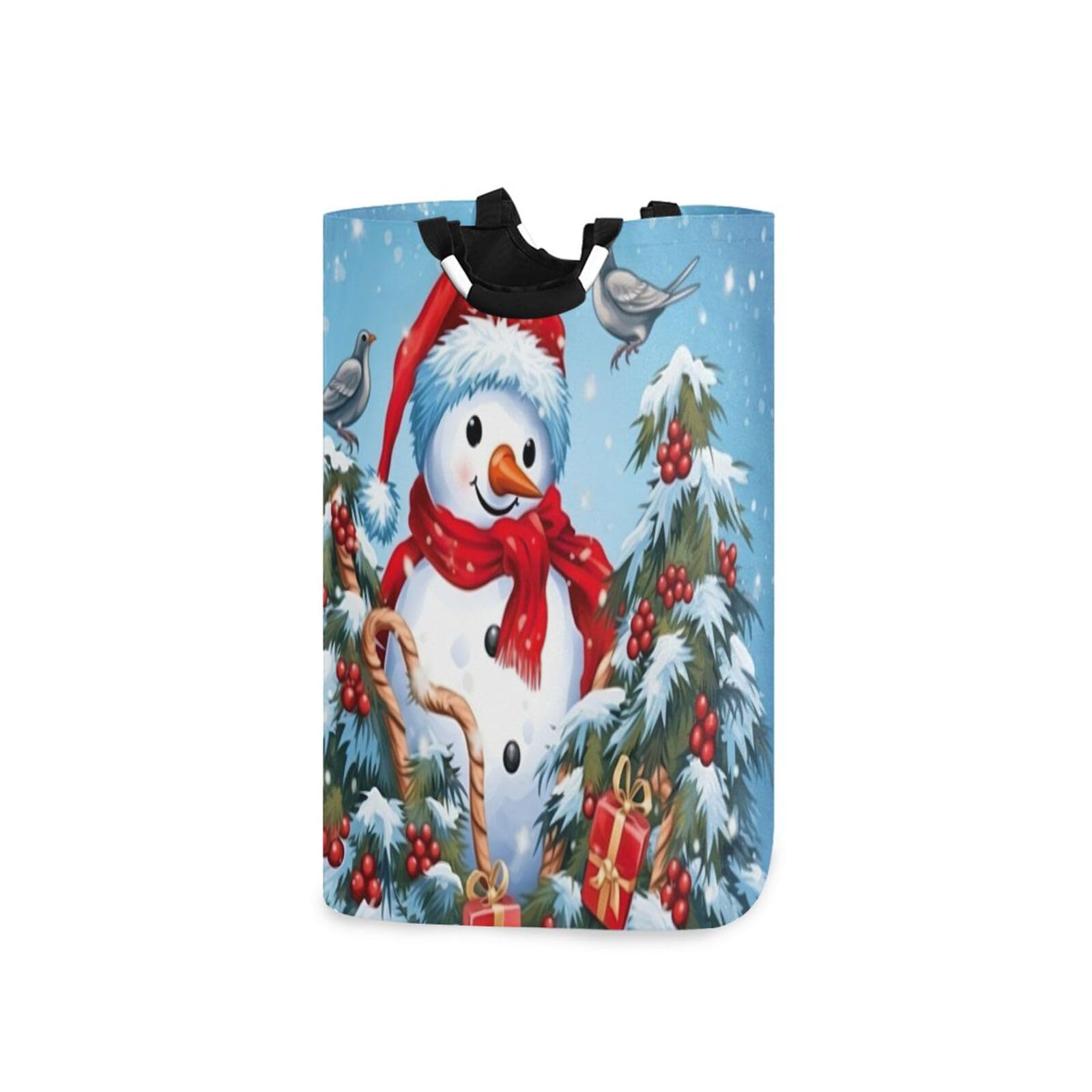 Jihqo Laundry Hamper Basket Christmas Snowman Birds Collapsible Nursery Storage Bin Waterproof Clothing Baskets for Home Bedroom Bathroom Washing Room