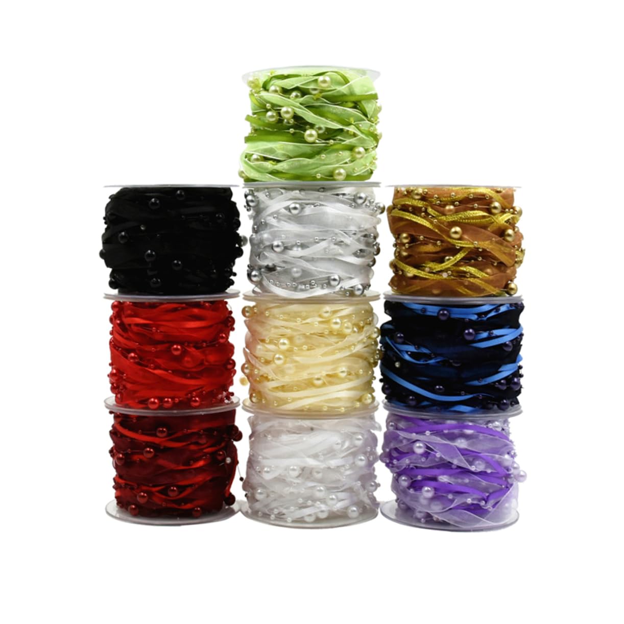 SEWACC Bindeband Für Brautstrauß 3 Rollen Piyester Gurtbänder Für Party Geschenkband Blumenstraußbänder Für Paket Hochzeitsband Dekoratives Perlenband Hochzeitsdeko Perlen
