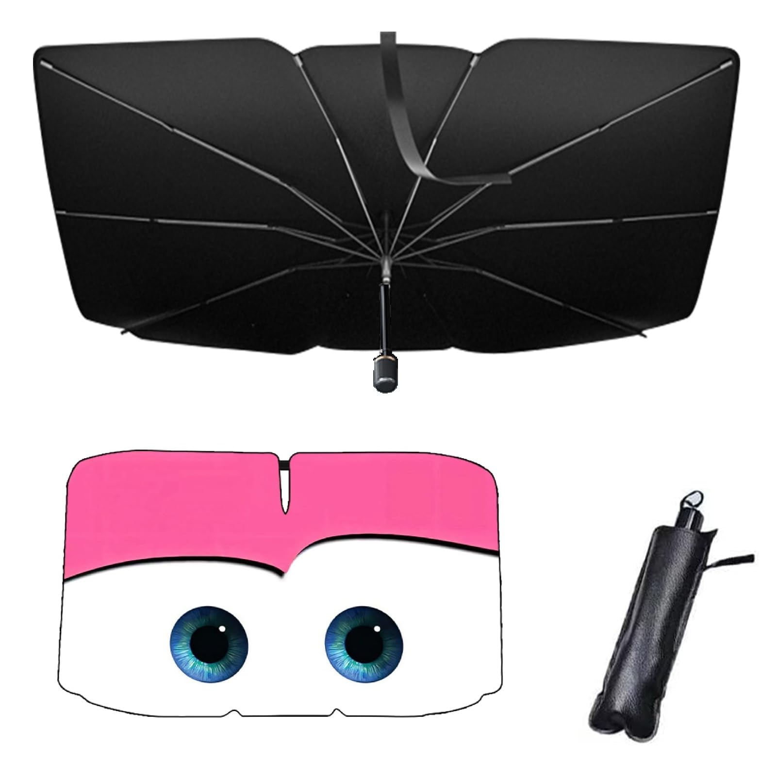 Sonnenschutz Auto Frontscheibe,Auto Sonnenschutz mit biegsamem Griff und Rückspiegelausschnitt, 125 x 65 cm, inkl. Tasche, für bestimmte Kompaktwagen und Sportwagen