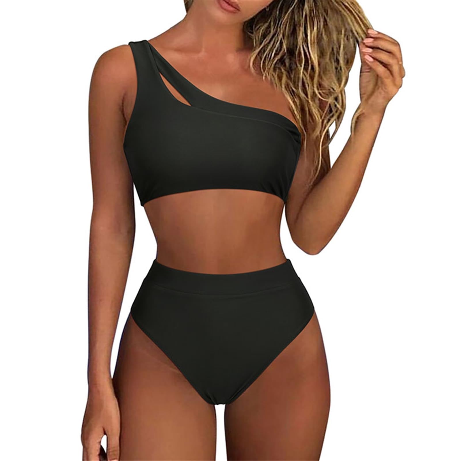 Costume da Bagno da Donna Bikini da Donna Costume da Bagno Sexy Monospalla Push-up Leopardato A Vita Alta Costumi da Bagno Costume da Bagno Bikini (Color : B5100BK, Size : XL)