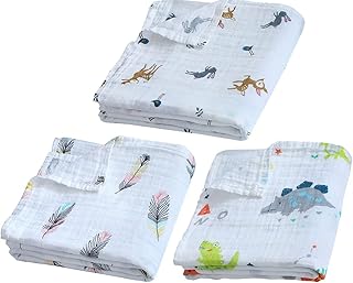3 Pack Baby Muslin Swaddle Blankets for Boys & Girls, 100% Cotton Newborn Swaddle Wrap Soft Silky Baby Blankets, Swaddling Wrap Receiving Blanket Neutral