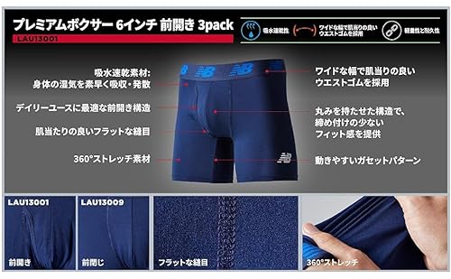 ニューバランス ボクサーブリーフ プレミアムボクサー 6インチ 前開き 3pack LAU13001 の商品画像 5