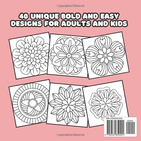 Bold and Easy Mandala Coloring Book: 40 Unique, Simple and Bold Large Print Geometric Patterns for Adults, Kids & Beginners image 3
