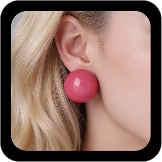 Vintage Large Acrylic Ball Earrings Candy Color Ball Studs Mixed Round Imitation Pearl Earrings Green Resin Big Round Bead Statement Earring Minimalist Jewelry for Women
