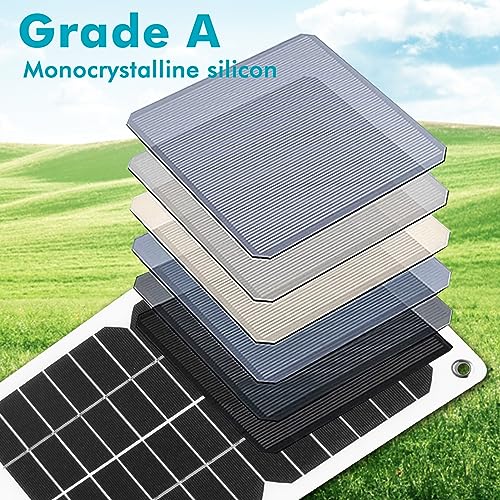 DEWIN Solarpanel, 10W 12V Solar Panel Tragbares Polykristallines Solarpanel Solar Batterieladegerät mit Auto Ladeanschluss Clip für Wohnmobile, Gartenhäuser, Boote