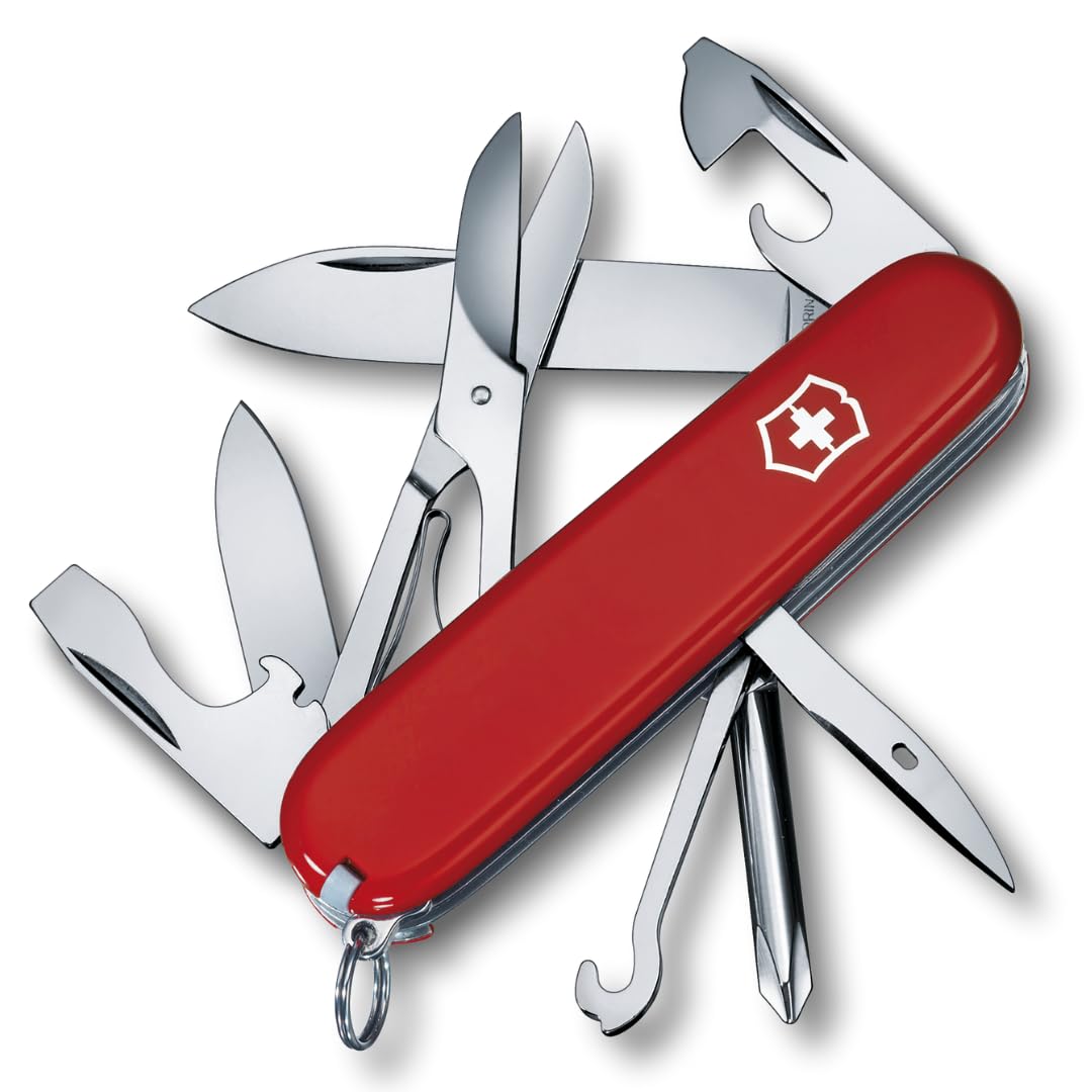 Victorinox Super Tinker Swiss Army Knife, 14 Function Swiss Made Pocket Knife with Large Blade, 2 Screwdrivers and Multipurpose Hook - Red