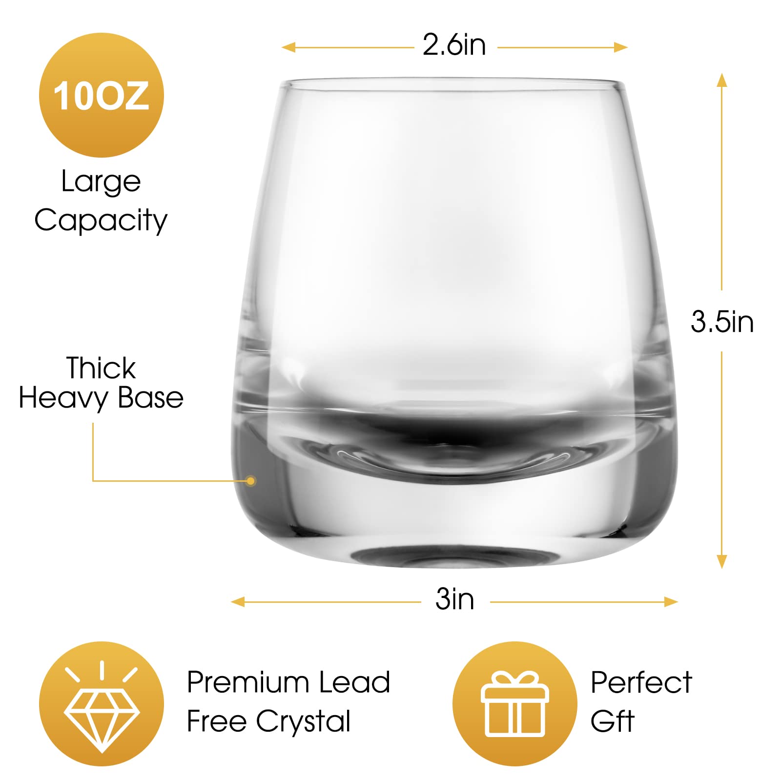 Ohnijialit - Vasos de whisky de cristal de alta calidad de 8 onzas, vasos de cóctel antiguos, vasos gruesos con peso en la parte inferior, vasos de whisky soplados a mano, juego de 4 vasos perfectos