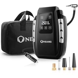 Mejor Hinchador Ruedas Coche OneAmg Compresor Aire Portátil Bomba de Aire Hinchador Electrico Alimentado con Manómetro 12V con LED Luces de Emergencia para Hinchar Neumático de Moto Coche y Bicicleta (Plata)
