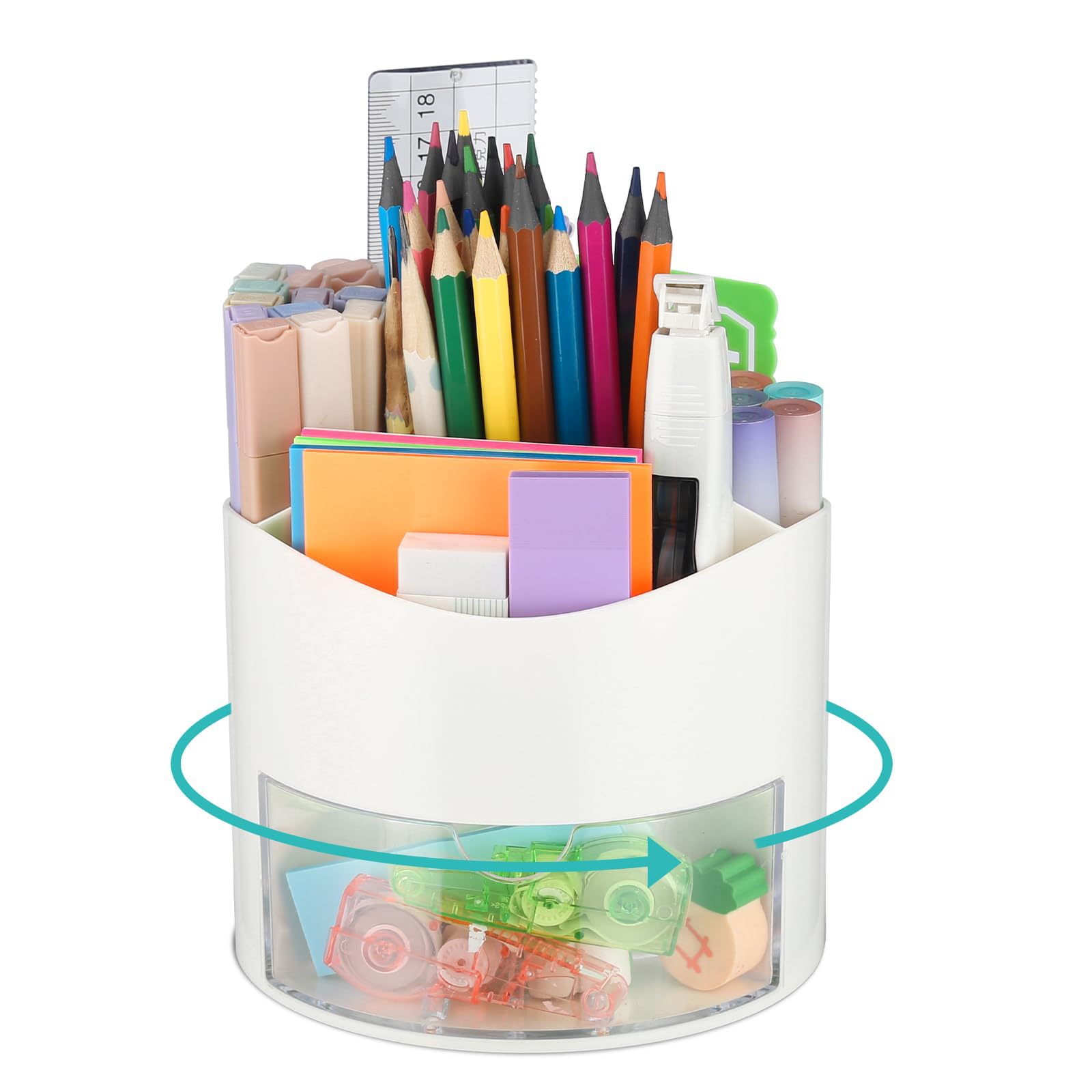 Desk Pen Holder, 4 Slot 360 Rotating Pen Organizer, Desktop Storage Stationery Supplies Organizer, Stationery Supplies Pens Cup Pencil Caddy, for Office, School, Home, Art Supply