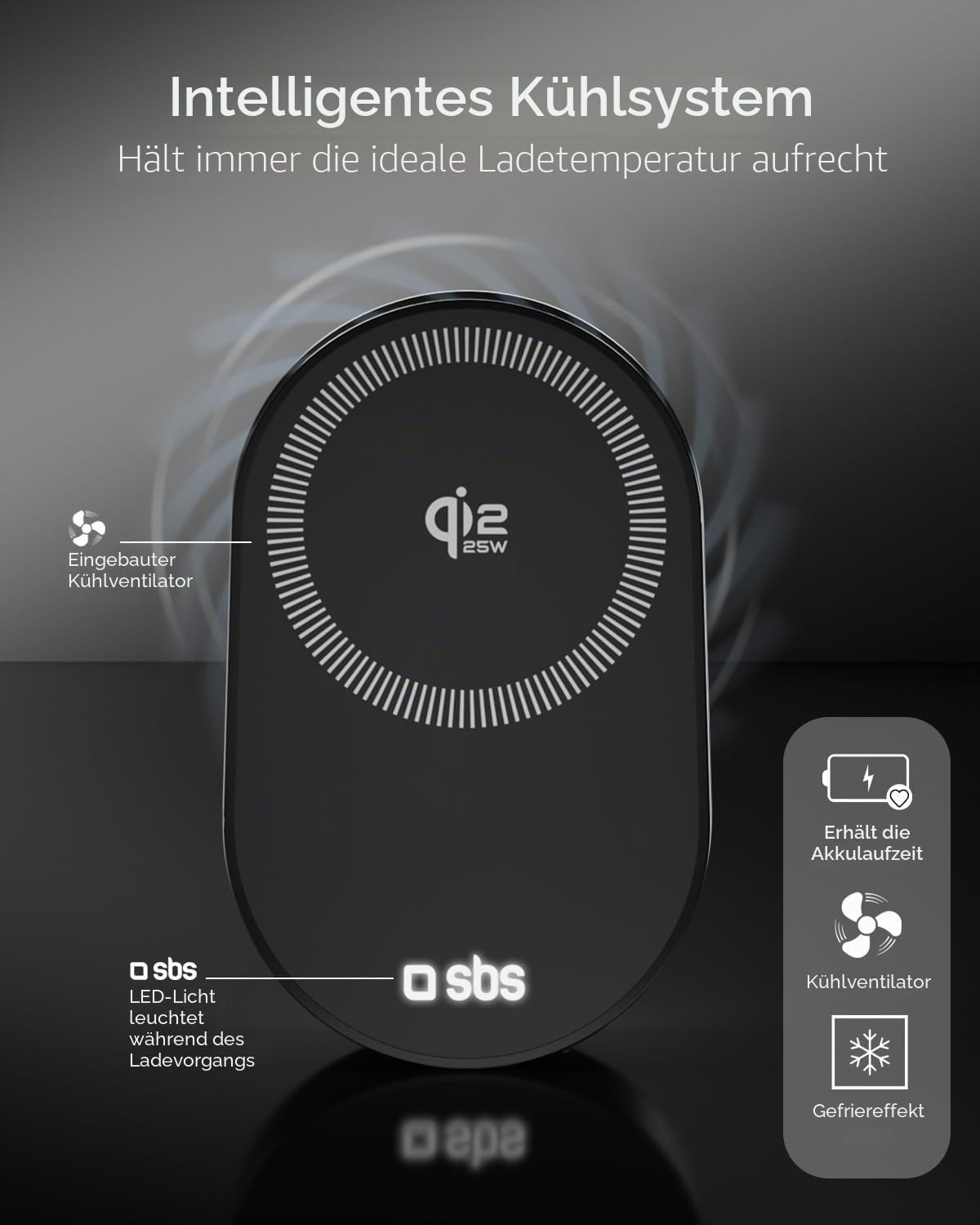 SBS Qi2 25W MagSafe Auto-Ladegerät, Magnetische Auto-Handyhalterung, Lüftungssteckplatz-Halterung, Schnellladung, USB-C-Stromversorgung, Ladegerät für iPhone, Android, Schwarz