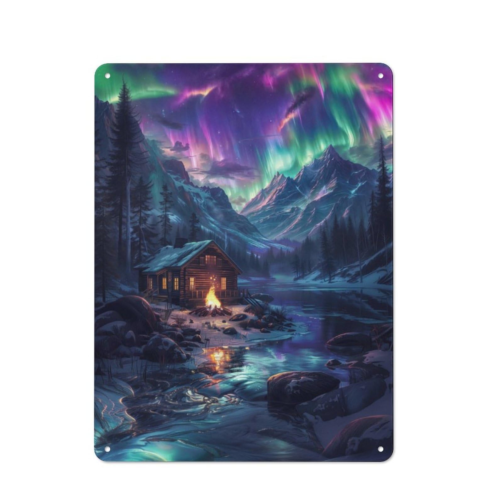 Junmoney Nordic Aurora Borealis Vintage Printed Metal Sign 40X30cm For Workshop Wall, A Decorative Gift For A Newly Furnished Workshop
