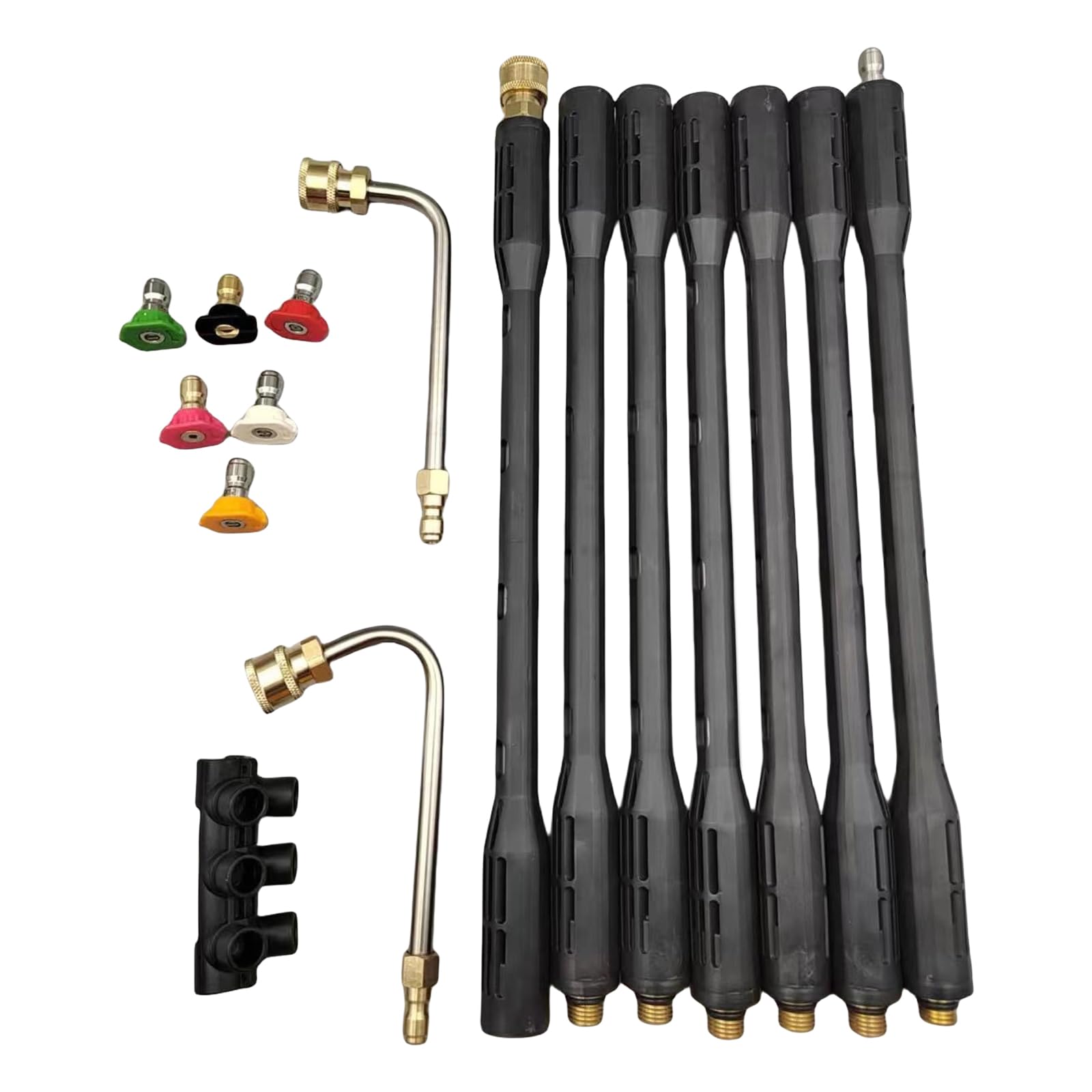Juego de varitas de extensión antideslizantes para lavadora a presión, 9 piezas, incluye varilla curvada y punta de boquilla de varios colores para una limpieza efectiva, varita de extensión de