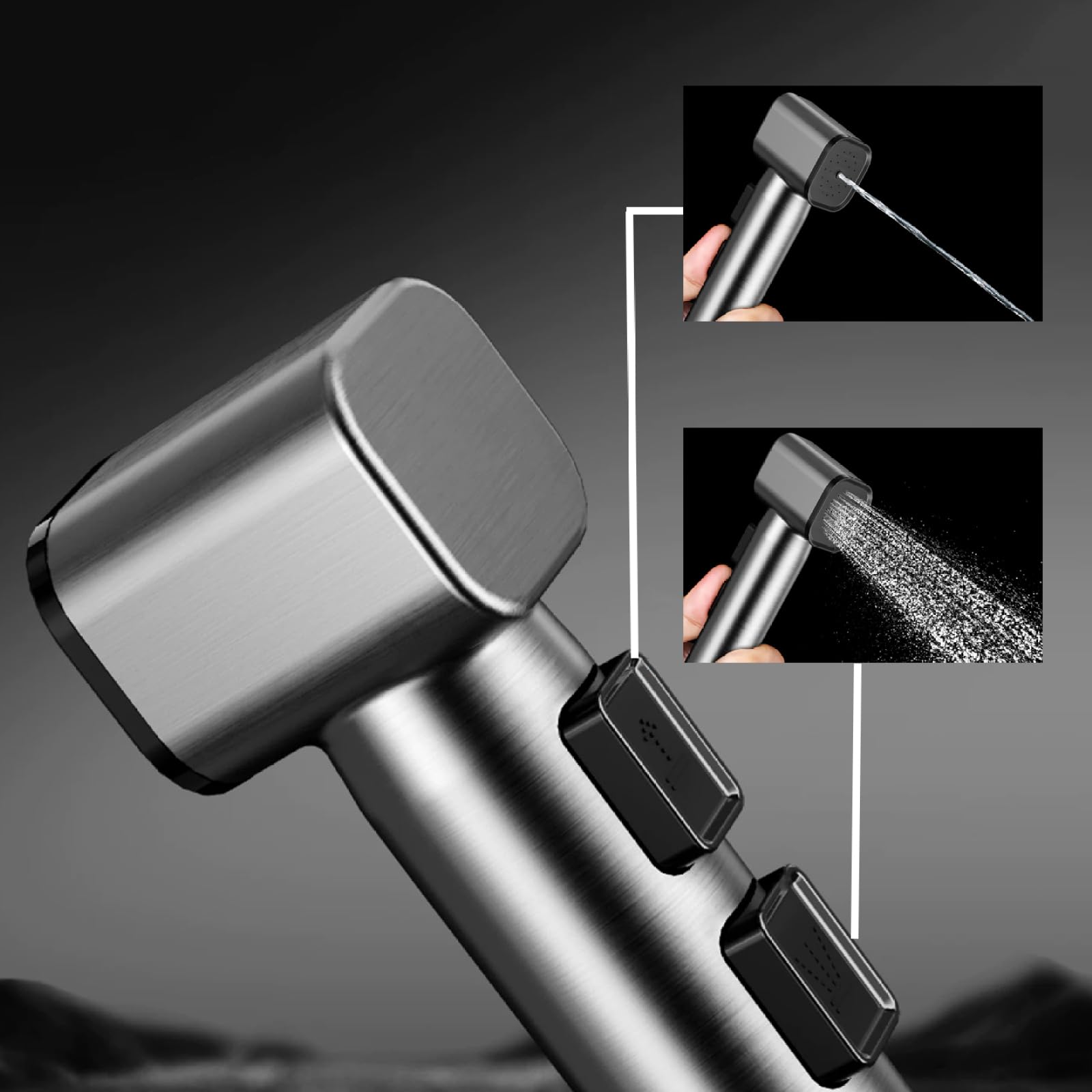 Juego De Bidé para Inodoro Latón Grifo WC Modo Dual con Válvula Desviadora Y Mangueras De Resorte Adecuado para Limpieza Del Baños Y Mascotas,Gris Pistola