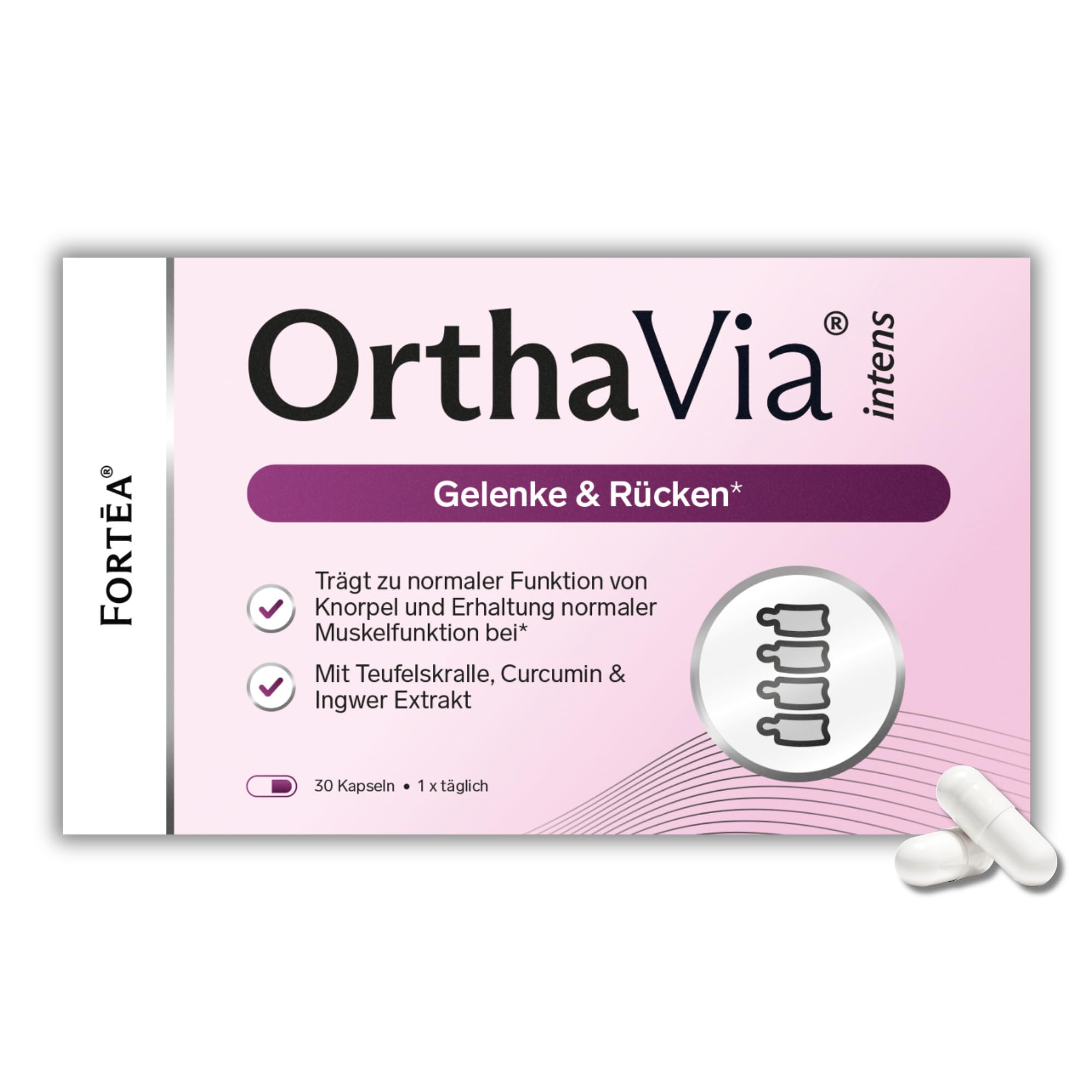 FORTEA® - Gelenk Kapseln in Apothekenqualität - OrthaVia - Unterstützung für Gelenke & Rückenfunktion - Komplex für Gelenke, Knochen & Muskeln mit u.a Magnesium & Zink - 30 Stück