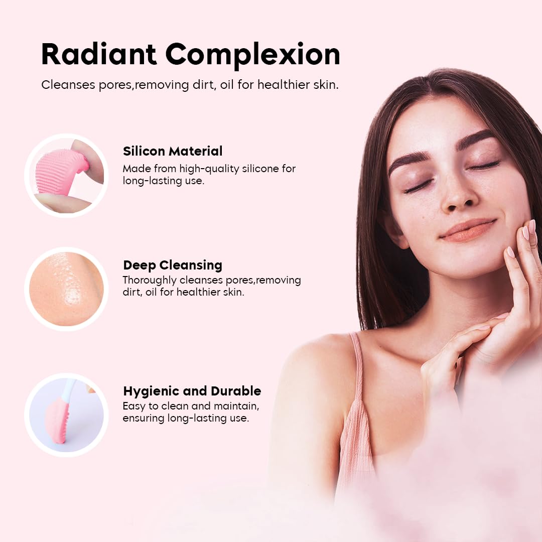 Gleva Silicone Skincare Lip/Nose Exfoliator Deep Cleaning Blackhead Remover Facial Cleansing & Face Scrubber Brush, Double-sided Soft Lip Brush for Smoother and Fuller Lip Appearance Pack of 1 (Pink) 1