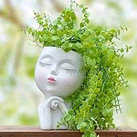 Vista 10 de Macetero de Cabeza con Cara, Macetas Divertidas con Cabezas, Macetas Lindas con Caras de Niña, Macetas Decorativas para Flores, Macetas Lindas