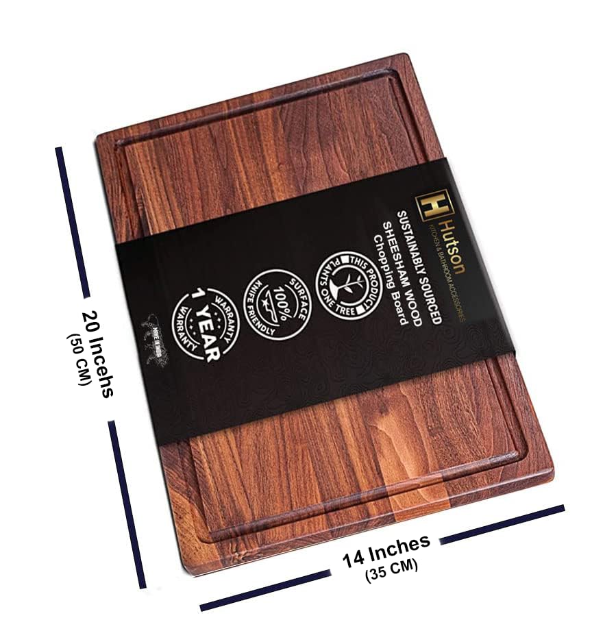 Image of Hutson Jumbo Pro Slab Wooden Cutting Board 20 x 14 Inch - Extra Large Heavy Duty & Reversible Chopping Board with Juice Groove, Knife-Friendly Butcher Block for Kitchen & Meat