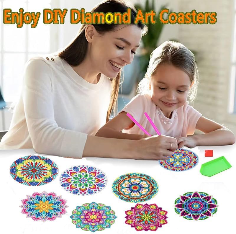 Miniatura 3 de Liccyy Kits de posavasos de pintura de diamantes con soporte, kits de posavasos de madera para principiantes, adultos, kit de pequeños puntos de