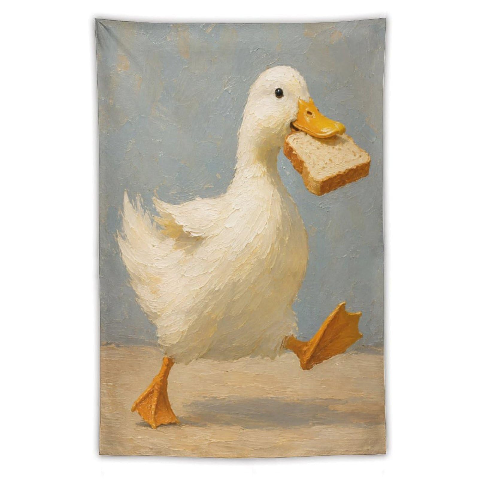 W7C8U2X3 Walking Toast Duck Wall Tapestry, Storybook Illustration Style