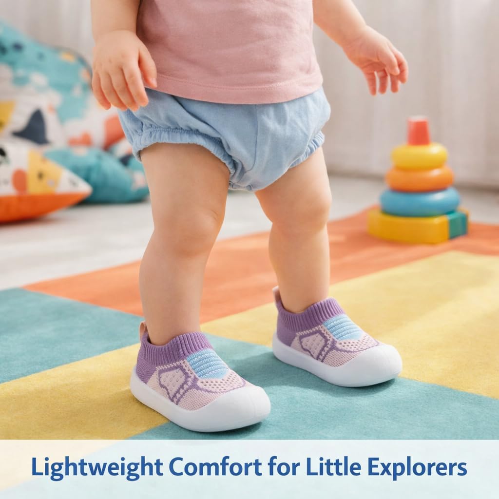 Baby Walking Shoes for Boys Girls – Breathable Knit Toddler Sneakers Non-Slip Soft Sole Infant First Walker Slip-On Shoes Lightweight Baby Sneakers for Crawling, Standing & Walking (12-24 Months)