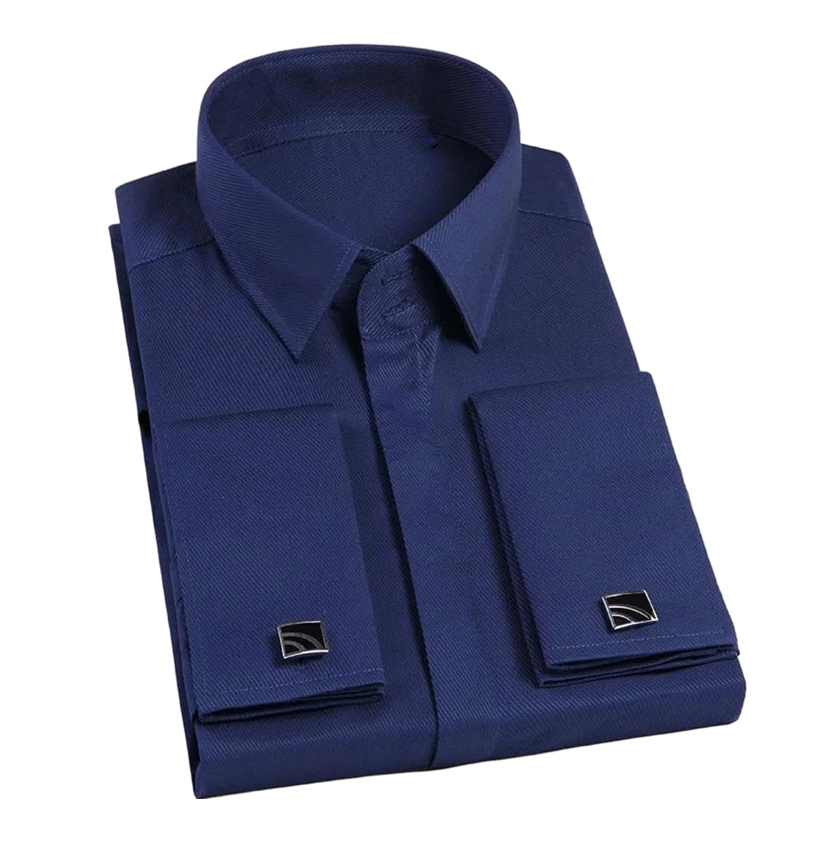 Mens Slim Fit French Cuff Dress Shirt Long Sleeve Solid Color Business Formal Top with Cufflinks