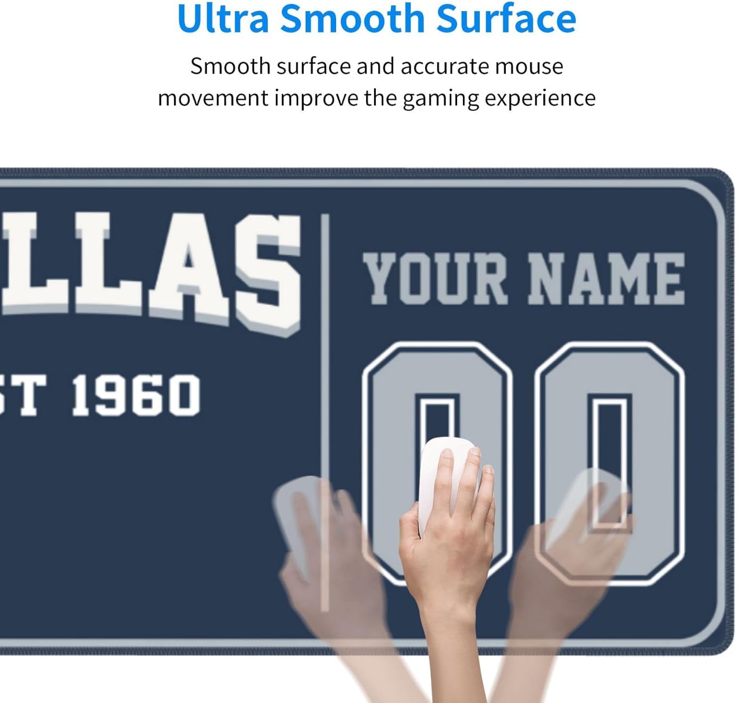 Custom Dallas Mouse Pad, Personalized Mouse Pads with Name and Number, Customized Non-Slip Mousepad for Desktop, Make Your Own Desk Pad Gifts for Fans Men Women 12x31.5in - Image 4