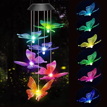 Solar Butterfly Wind Chimes Outdoor,LED Color Changing Solar Lights Outdoor Decor Mobile Wind Spinner Wind Chimes for Home Party Night Garden Decoration