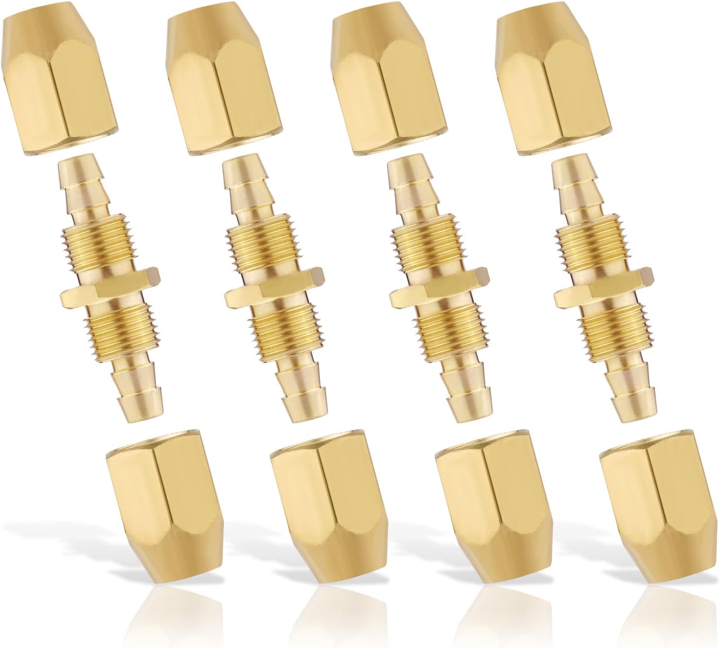4 Pcs Air Hose Fittings 1/4 Inch with 8 Pcs Nuts, Solid Brass HPT Air