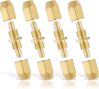 4 Pcs Air Hose Fittings 1/4 Inch with 8 Pcs Nuts, Solid Brass HPT Air Hose Repair Kit Brass Splicers Air Hose Crimp Fittings for 1/4inch ID and 5/16inch ID Hoses