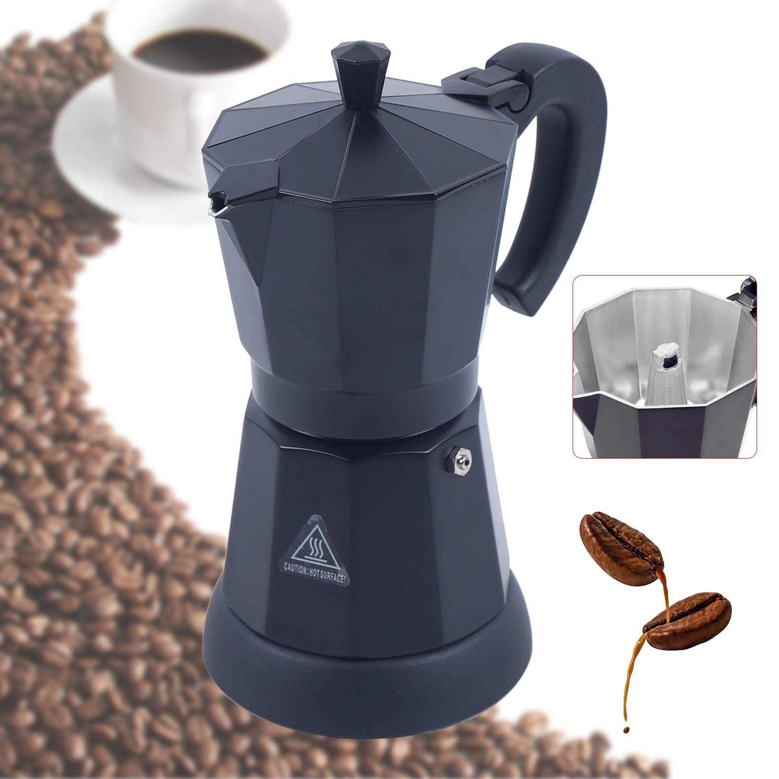 Futchoy 300ml cafetière électrique alu Espresso Cooker Mocha Espresso pot avec fond séparé