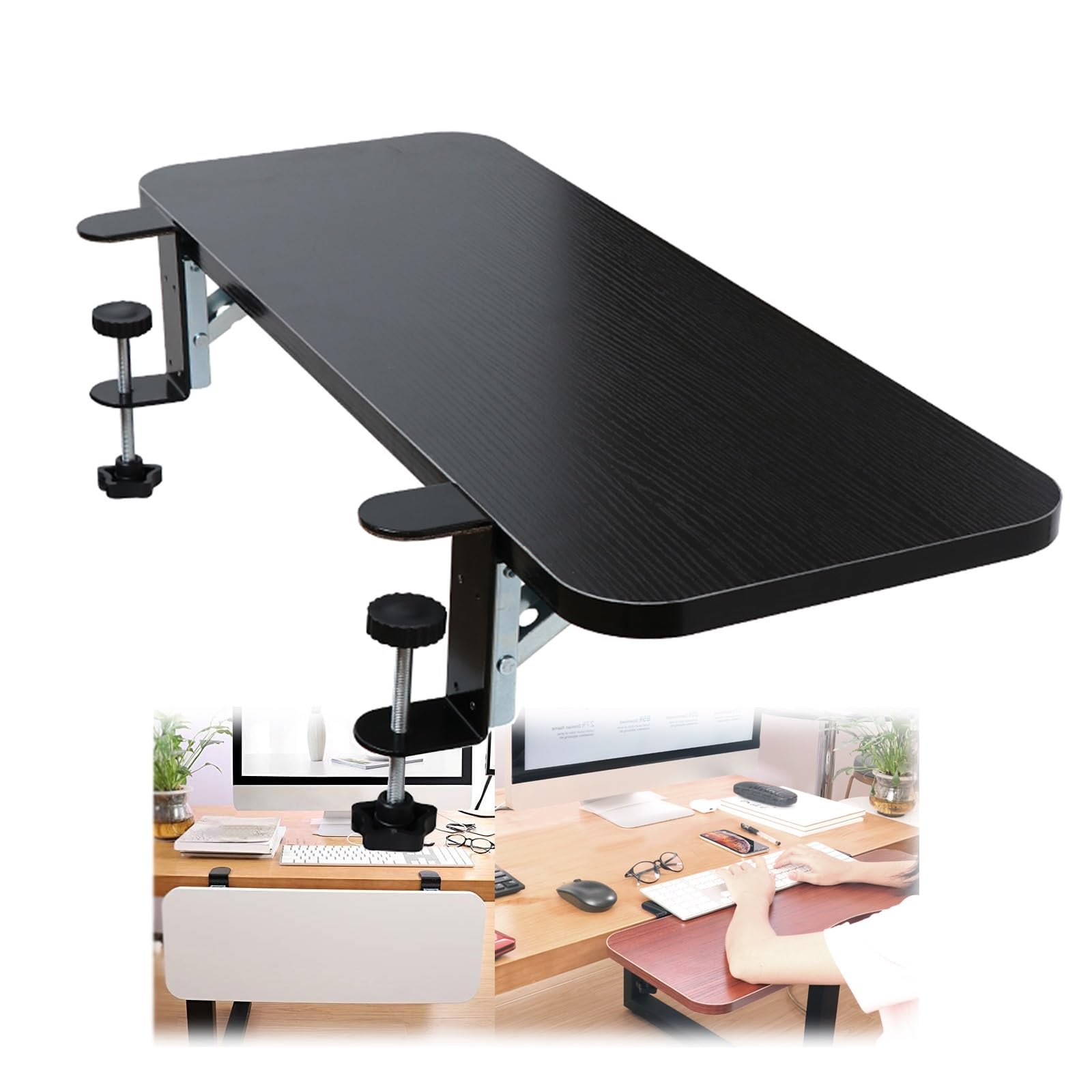 CVJdfhRE desk extender， Ergonomic Keyboard Tray 90° Foldable Desk Extender Platform 65X25Cm 80X25Cm, Desktop Mounting Armrest Shelf(Black,80 * 25Cm/32 * 10In)