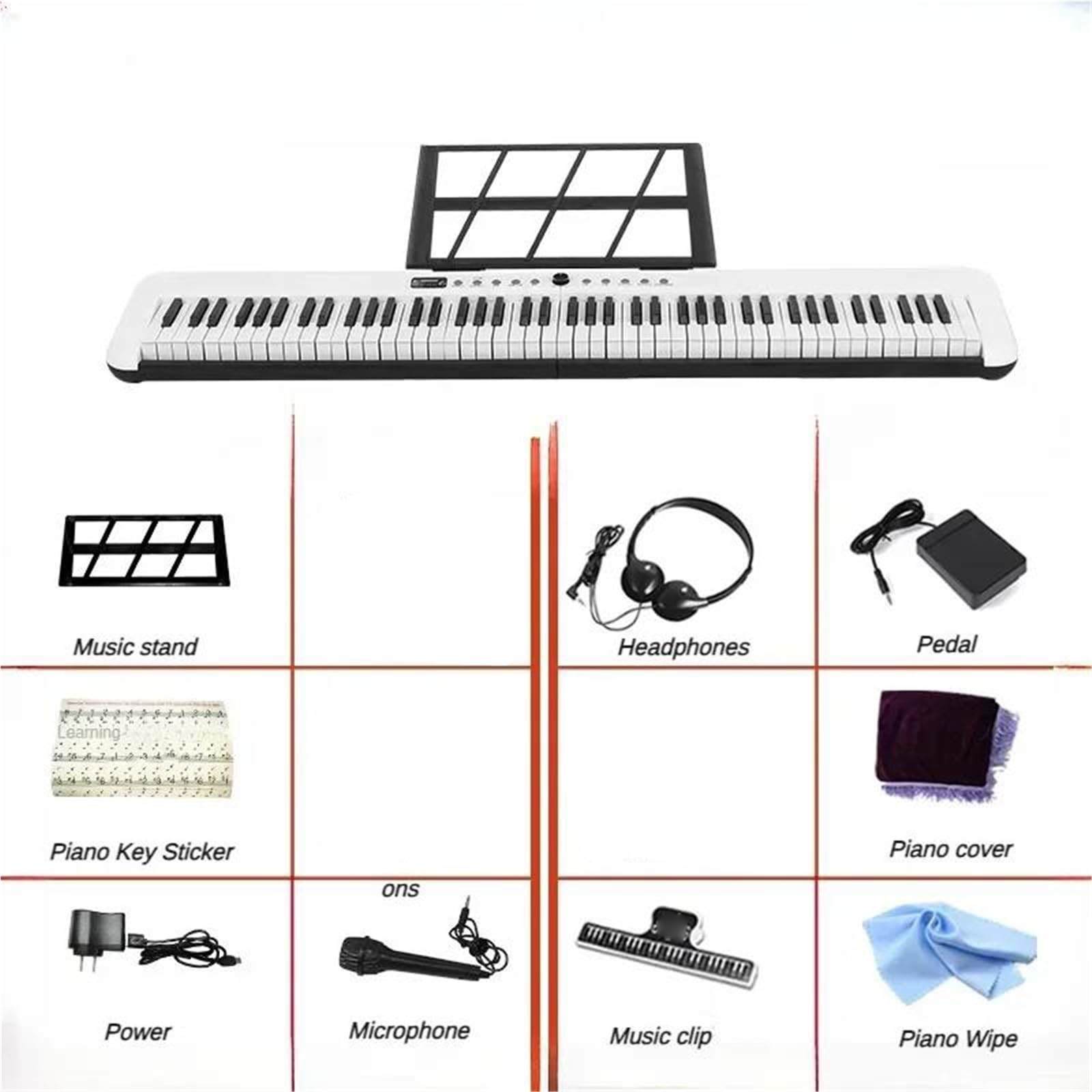 Pianino Elektroniczne 88 Klawiszy Przenośne Pianino Elektroniczne Dla Dorosłych Początkujących Profesjonalne Instrumenty Klawiszowe(White Set B)