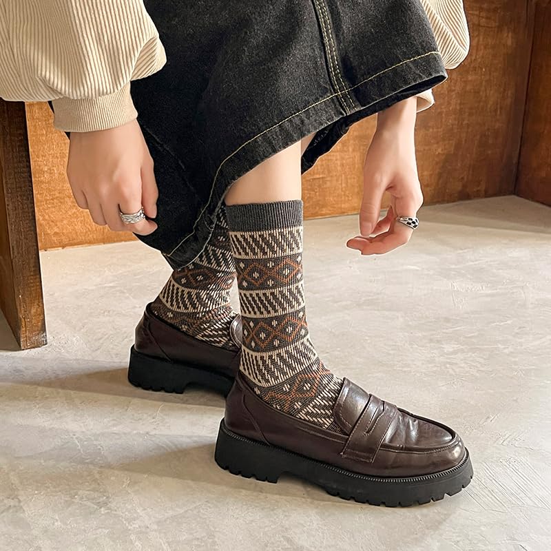 Women’s Fair Isle Crew Socks, 5 Pairs – Thick Cozy Cotton-Blend, Soft & Warm Gift Socks for Women print patterned floral 6-84